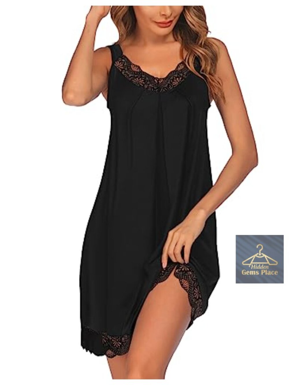 Ekouaer Lace Trim V Neck Sleeveless Nightgown Sleepshirt for Women